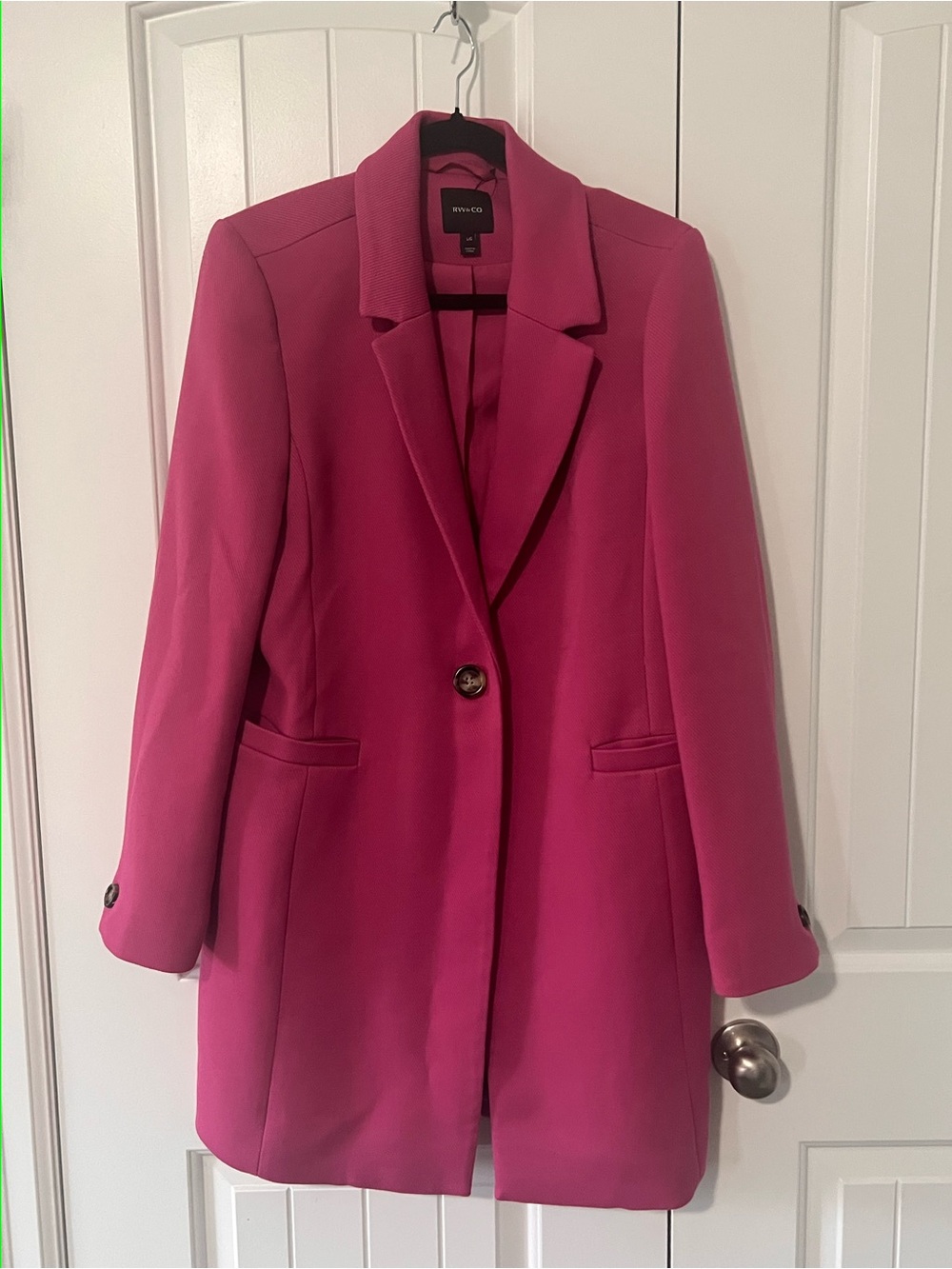 RW& CO. Tailored Single-Button Fuchsia Blazer Pea Coat Jacket - Picture 2 of 8